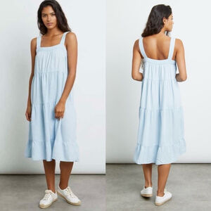 Rails Amaya Chambray Tiered Midi Dress Light Blue Size M